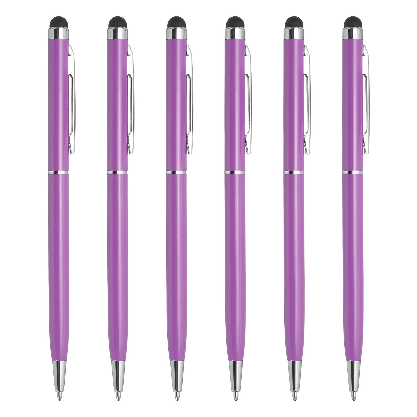 Uxcell 6pcs Metal Stylus Pen Ballpoint Pen 2 in 1 Universal Retractable Ink Pen with Stylus Tips Pink