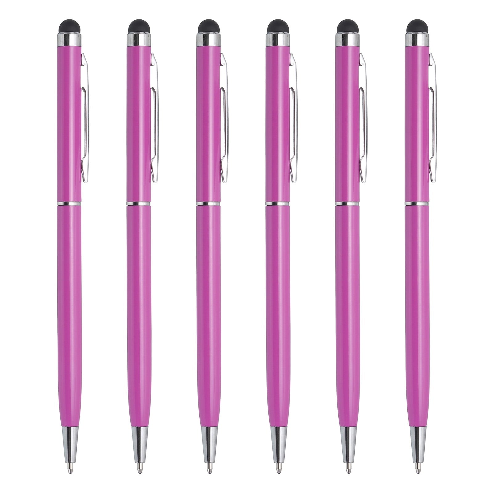 Uxcell 6pcs Metal Stylus Pen Ballpoint Pen 2 in 1 Universal Retractable Ink Pen with Stylus Tips Pink