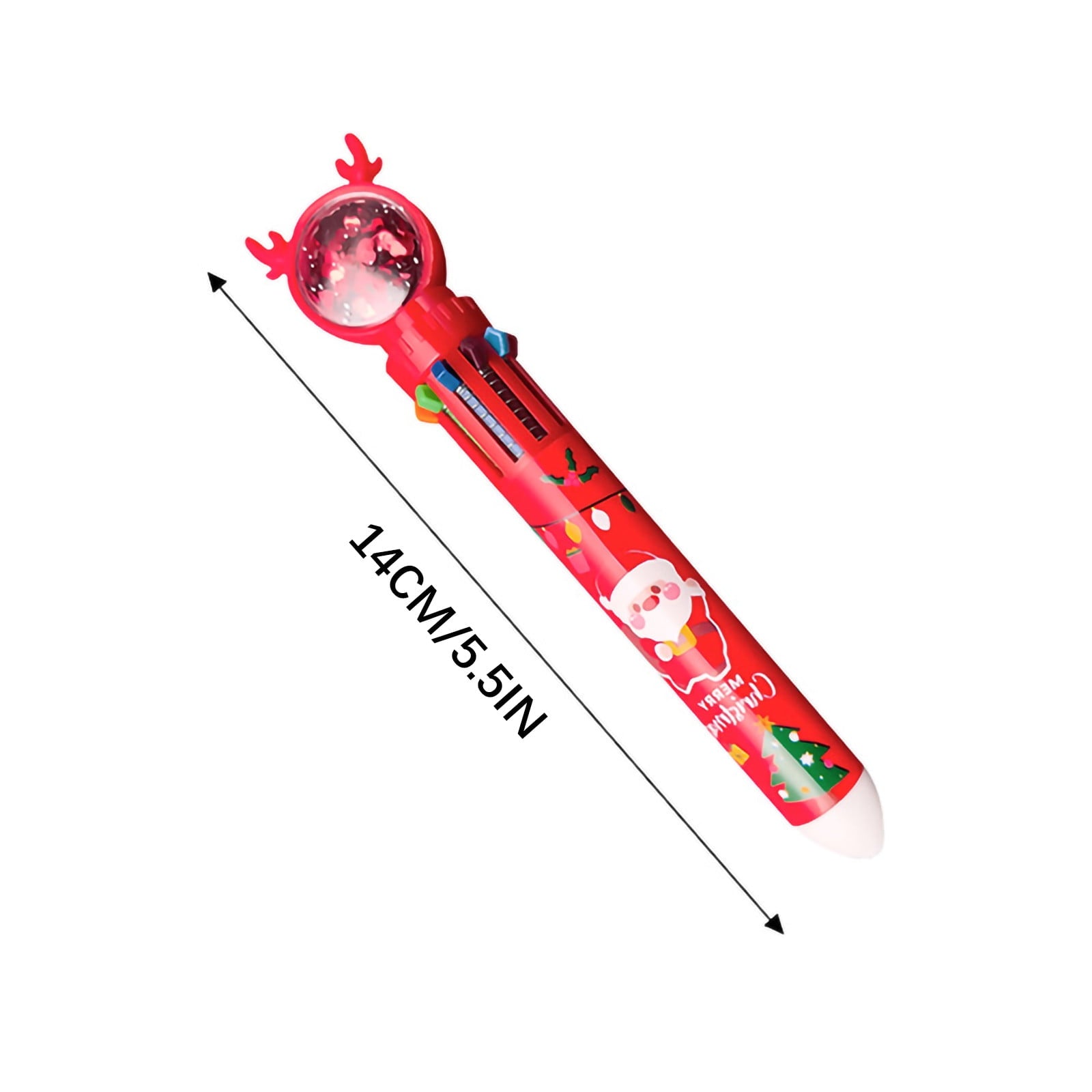 Wamans Colored Pens 10 Color Christmas Ballpoint Pen Push Type Color Multifunction Marker 10 In 1 Multicolor Pen Christmas Gift 2Ml