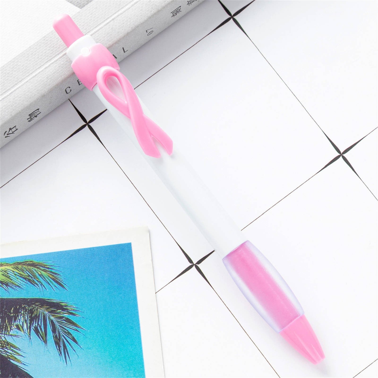 ABNMCA 10 Pcs Ribbon Retractable Gel Roller Pen Breast Cancer Awareness Ribbon Pen Point Breast Cancer Pens Plastic Gel Ballpoint Pens For Women Gift 10ML Pen