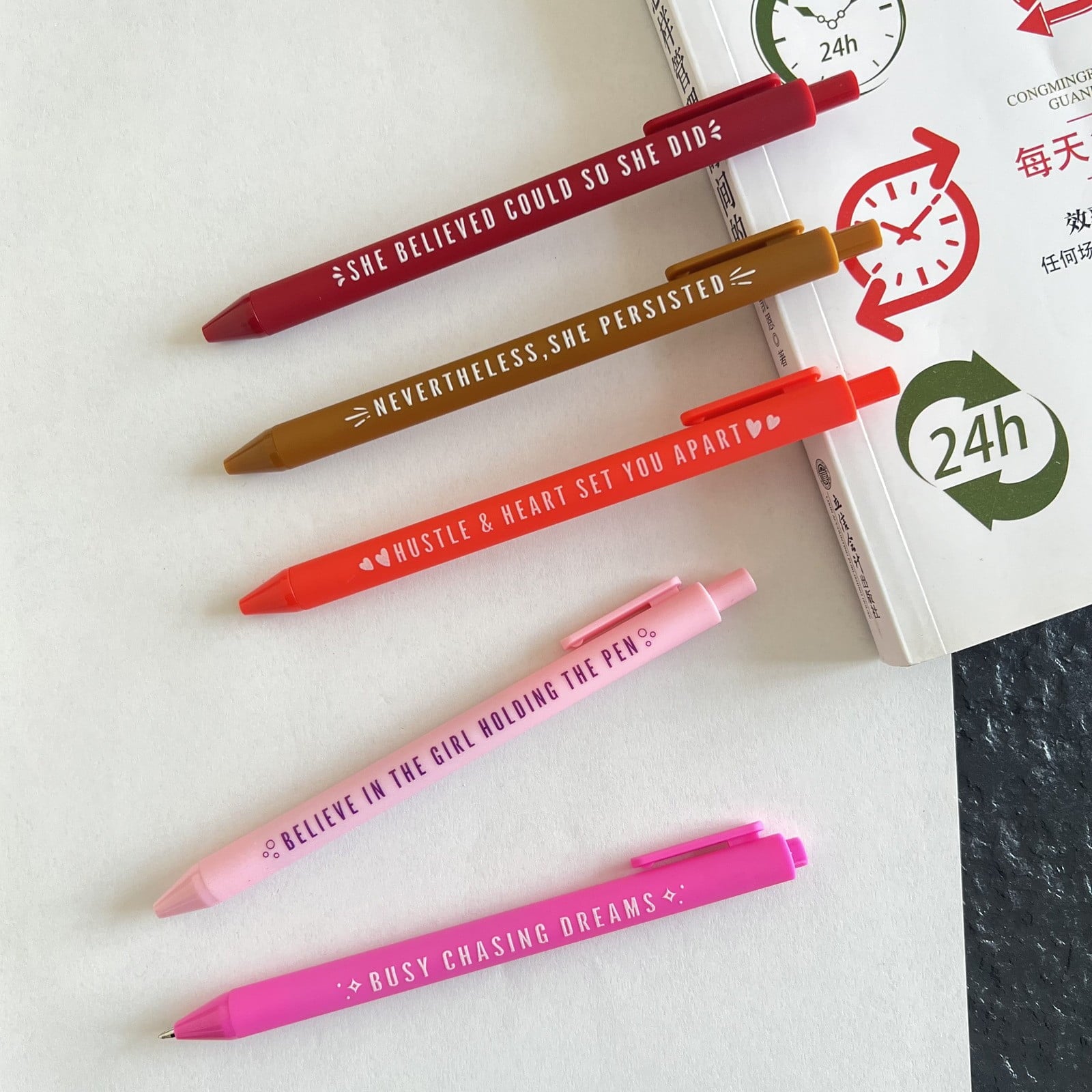 Zmeidao 5 Pcs Fancy Pens for Women Motivational Cute Pens Women Boss Lady Gifts Metal Colored Pretty Pens Inspirational Pens Retractable Ballpoint Pens for Office