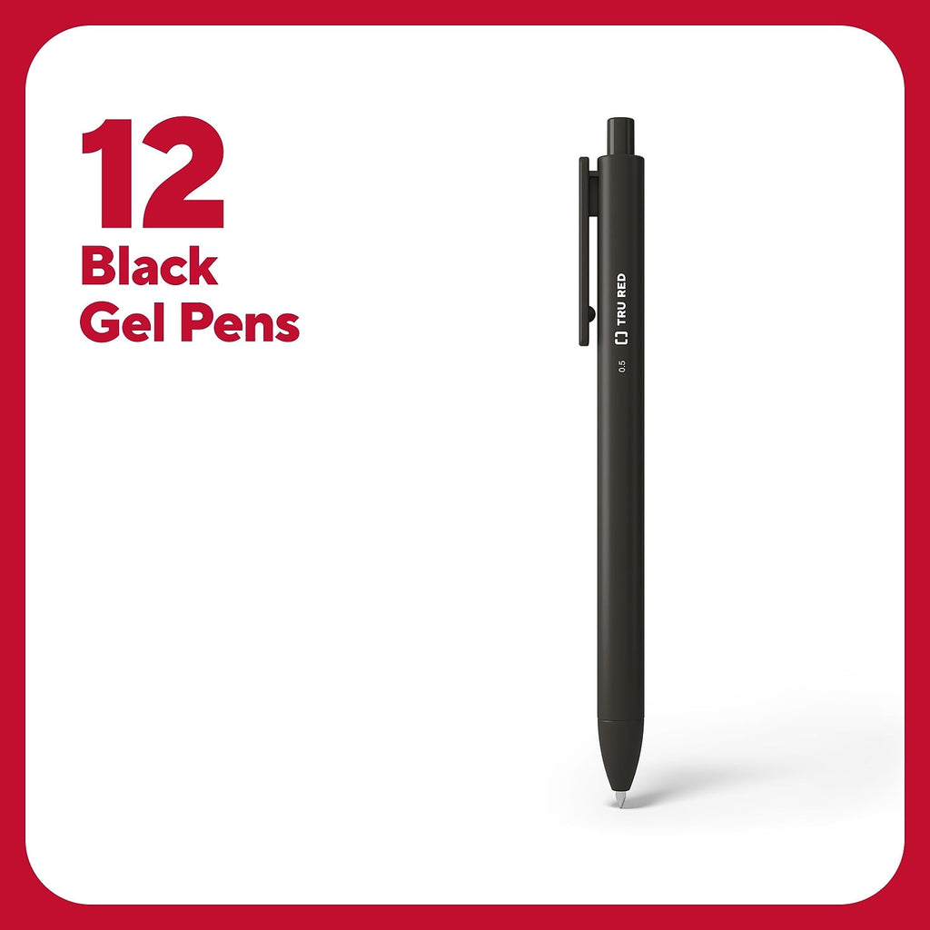 TRU RED Retractable Quick Dry Gel Pens Fine Point 0.5mm Blk Dozen TR54489