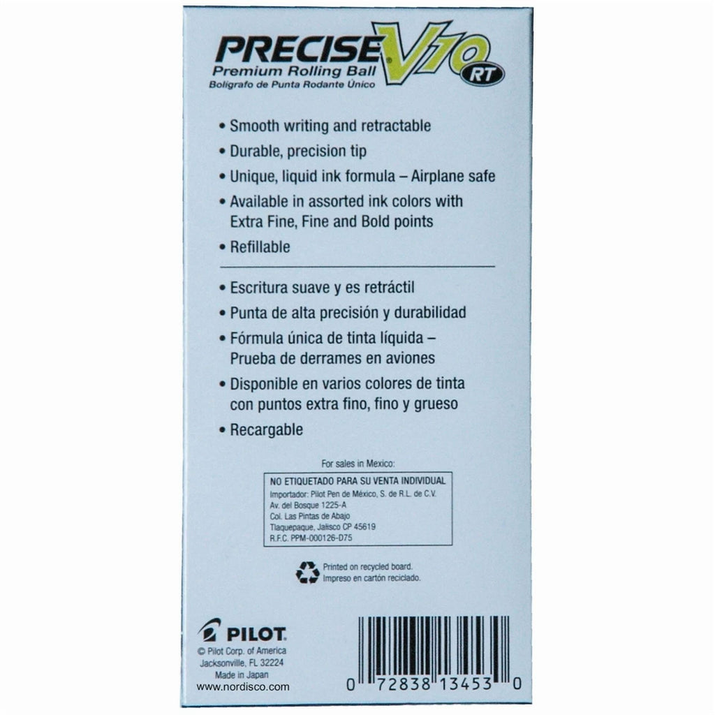 Pilot Precise V10 Rt, 3 Pens, 4 Packs Of Refills, Blue Ink, 1.0Mm Bold Point