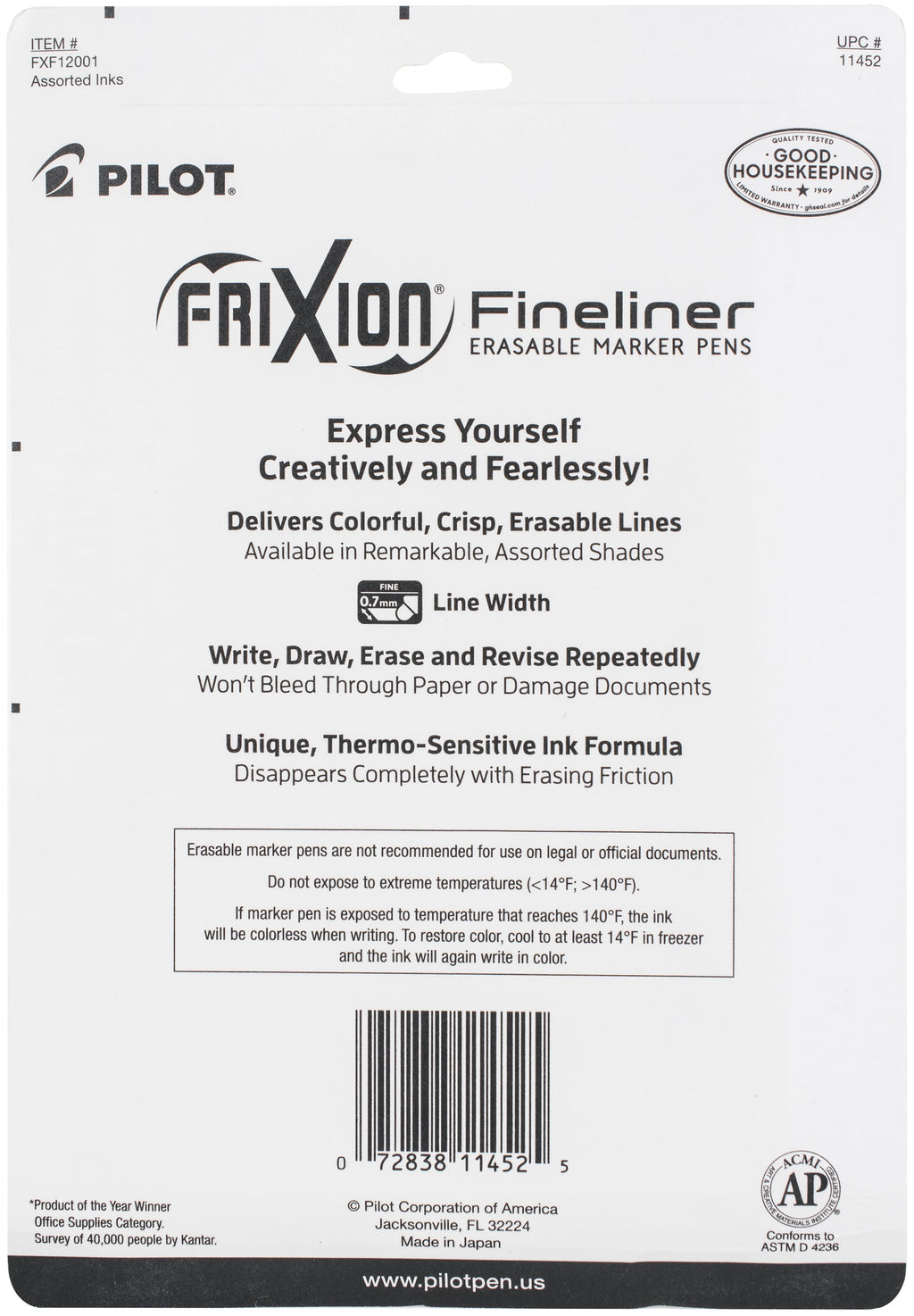 FriXion, PIL11452, Fineliner Erasable Marker Pens, 12 / Set