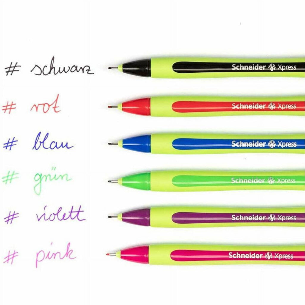 Schneider Xpress Fineliner Pens, Box of 6, 0.8 mm Tip, Precise Writing, Comfortable Grip, Cap-Off Ink Technology, Water-Based Ink, Made in Germany