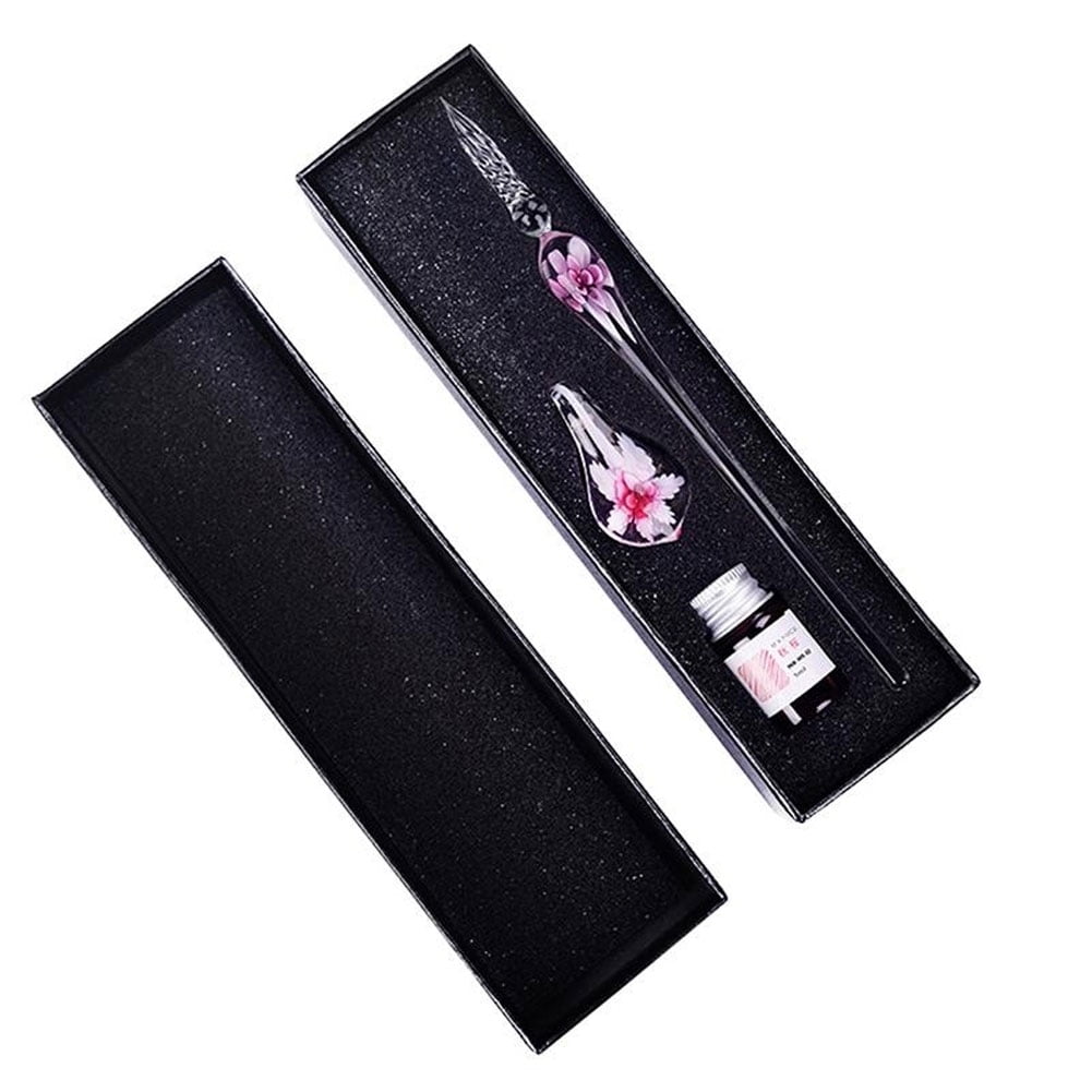 Opolski Glass Dip Pen Faux Crystal Ink Signature Inside Flower for Writing Art Decor Gift