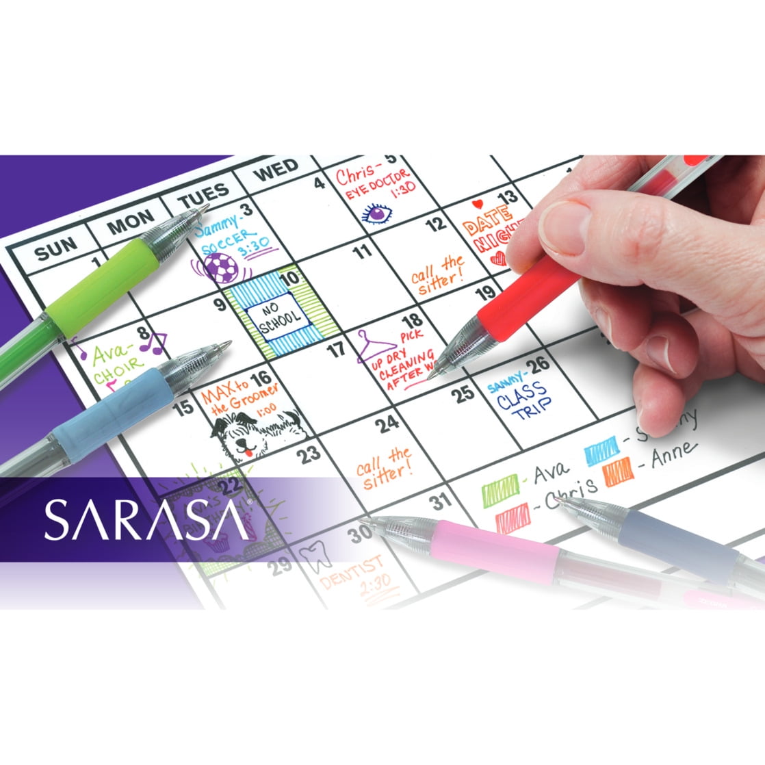 Zebra Sarasa Retractable Gel Ink Pens, Medium Point 0.7 mm, Assorted Color Rapid Dry Ink, 14-Count