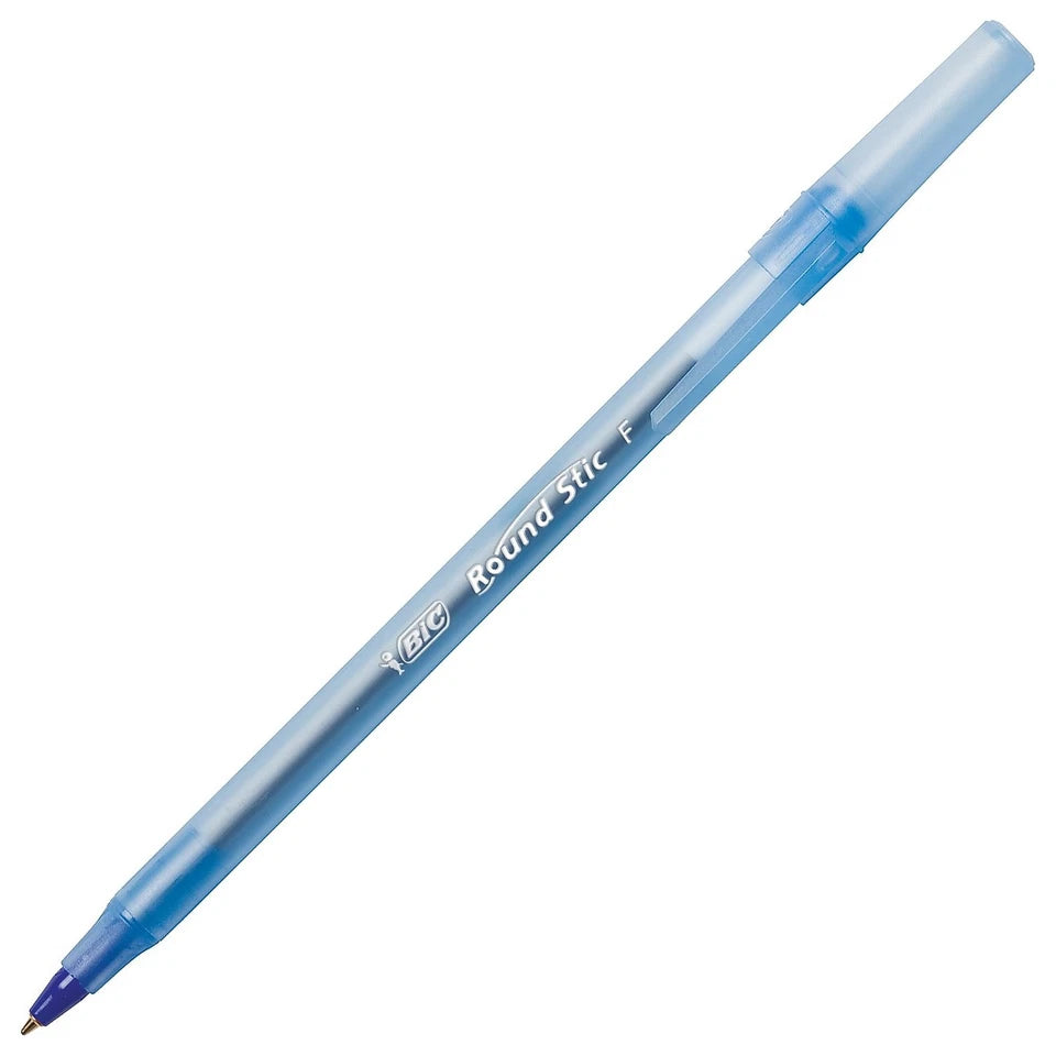 Bic Round Stic Xtra Precision & Xtra Life Ballpoint Pen Blue Ink .8Mm Fine Dozen