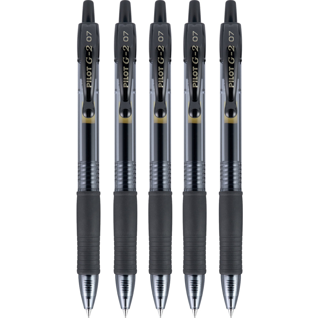Pilot G2 Retractable Gel Ink Pens, Fine Point, 0.7mm. Black Ink, 5 Pack