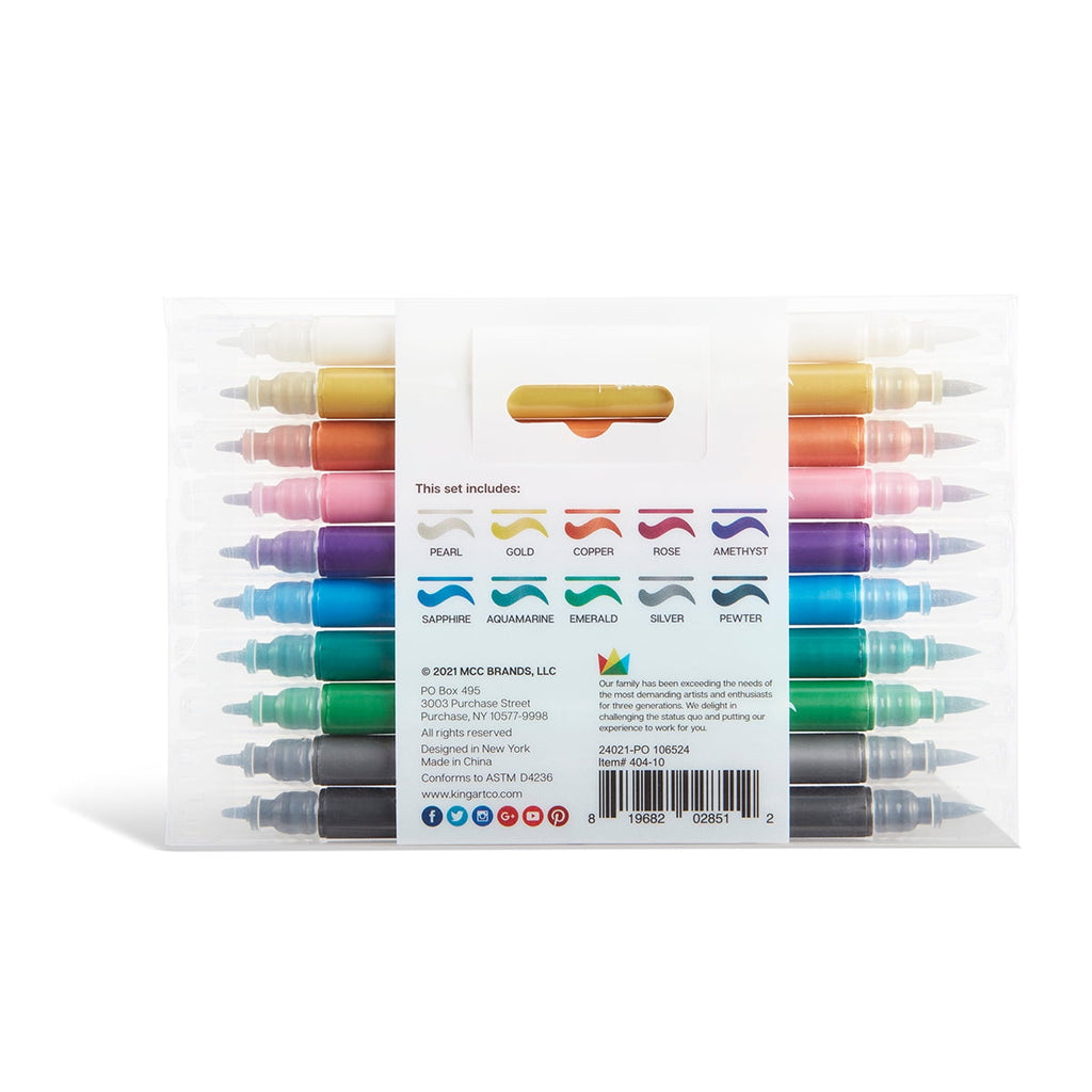 KINGART Twin-Tip Metallic Pens, 10 Count