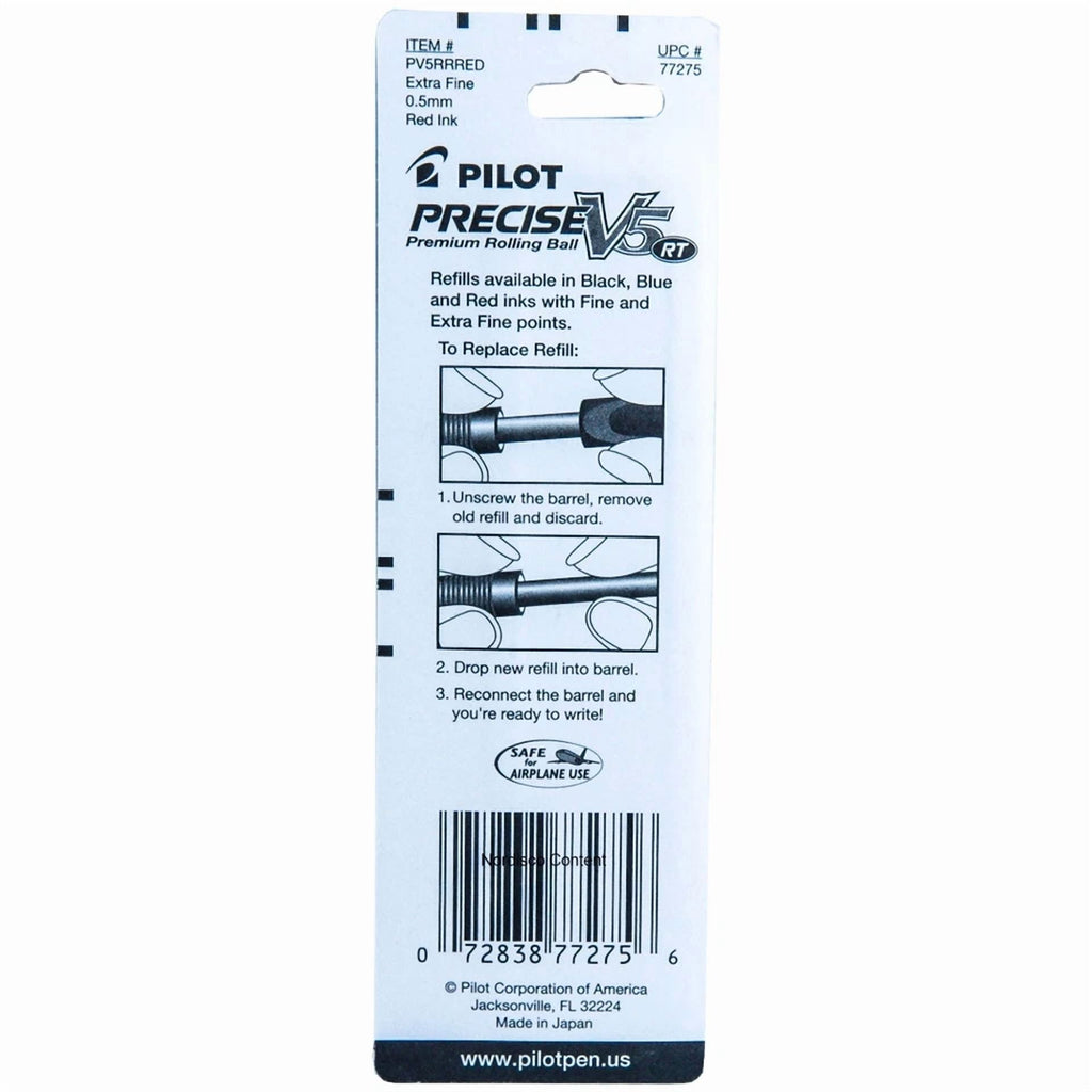 Pilot Precise V5 Rt Red Ink, 0.5Mm Extra Fine, 3 Pens With 3 Packs Of Refills