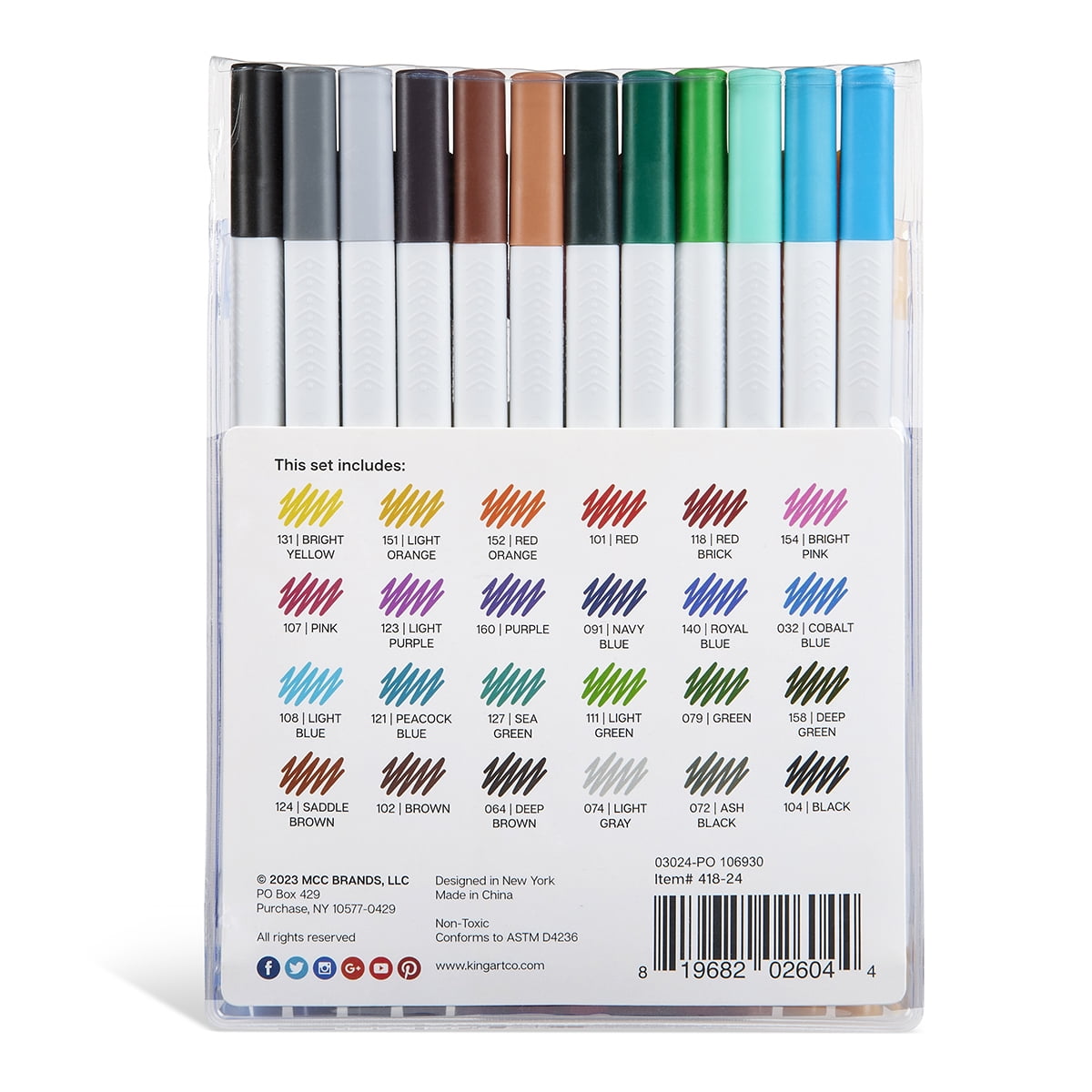 KINGART 24pc Fine Line Color Ink Pens, Size 04 mm