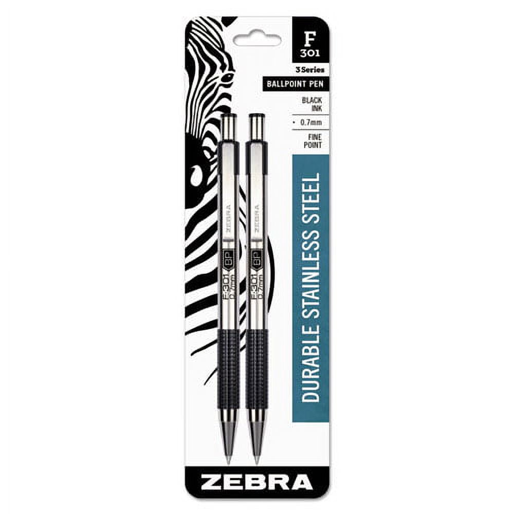 F-301 Ballpoint Pen, Retractable, Fine 0.7 Mm, Black Ink, Stainless Steel/black Barrel, 2/pack | Bundle of 5 Packs