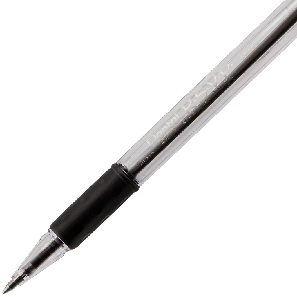 Pentel RSVP Ballpoint Pen, (0.7mm) Fine Line, Black Ink, 5 Pens Per Pack