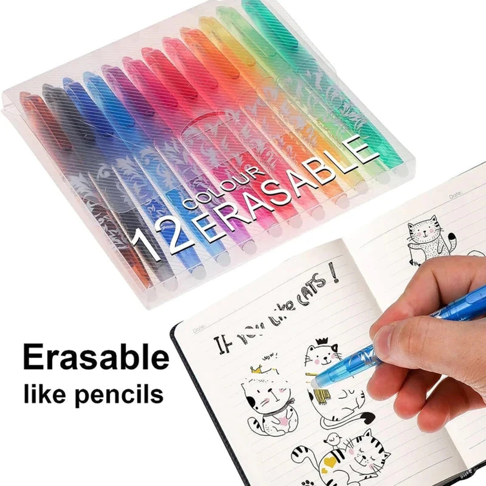 WNFJR 20ml Erasable Ballpoint Pen Set, 15 Assorted Colors with 0.5mm Stainless Steel Nib, Thermo Sensitive Gel Ink, Fine Point, Eraser Top, Non-Bleeding, for Smooth Writing & Drawing