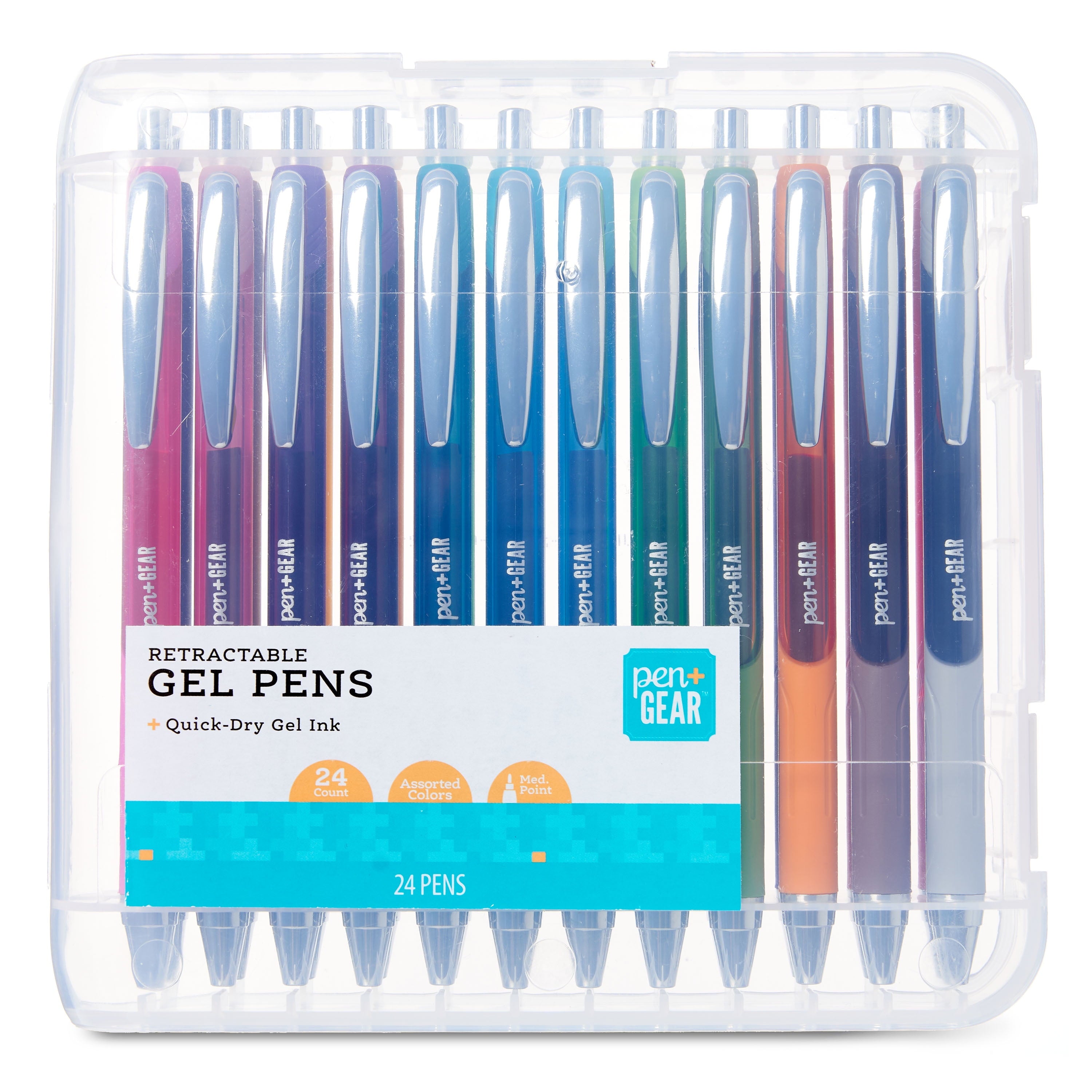 Pen+Gear Retractable Gel Pens, Medium Point, .07 mm, Assorted Colors, 24 Count