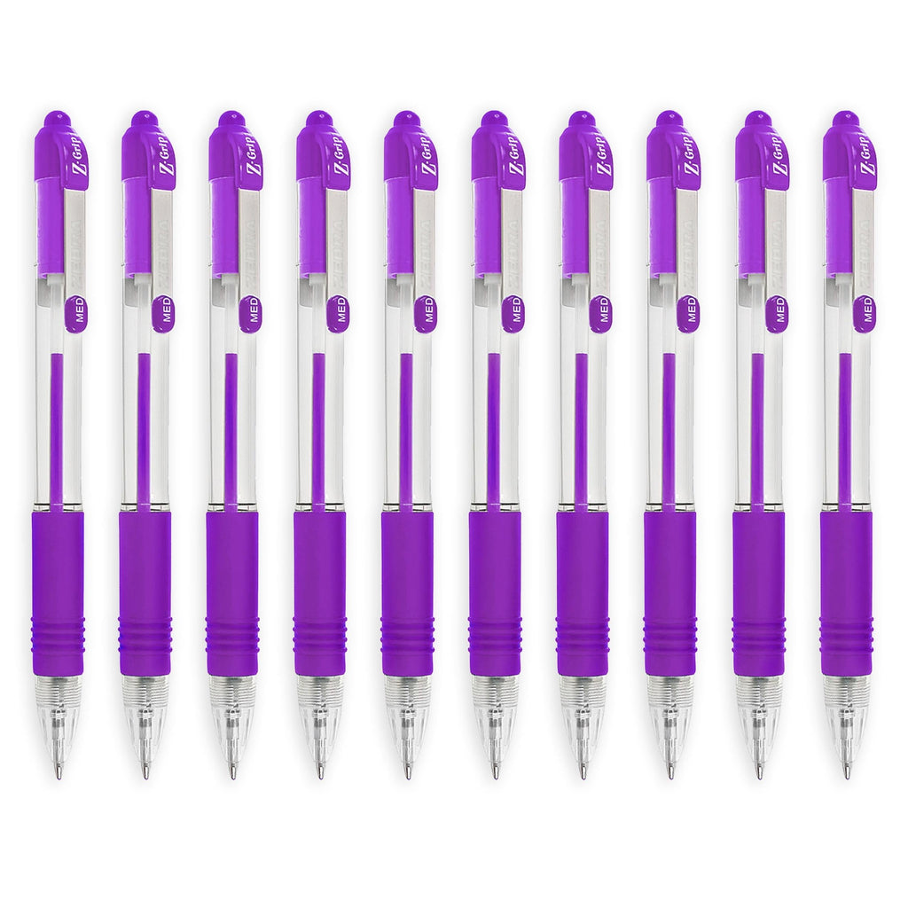 Zebra Z-Grip Retractable Ballpoint Pen - 1.0mm Nib - Economy Pack of 20 - Violet Ink