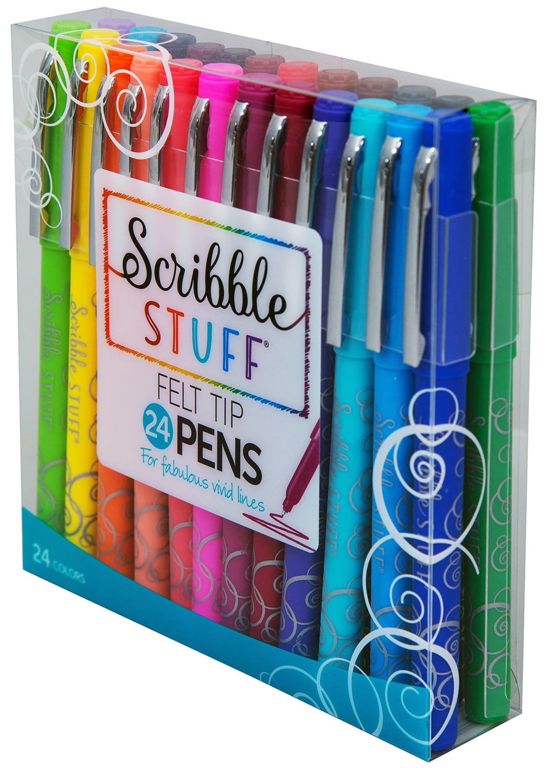 Scribble Stuff Felt Pens – 24 Count, Medium Point (0.8mm), Assorted Colors