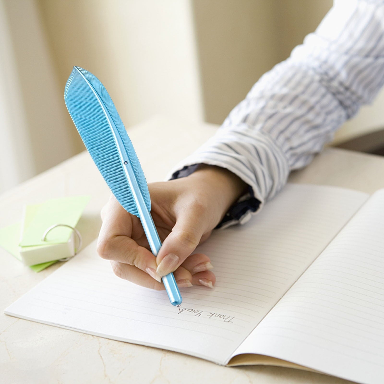 PureCasa Retro Colorful Feather Design Ballpoint Gel Pen, Vintage Creative Gel Ink Pens Gifts for Birthday & Holiday, Black Ink, 1PC, 1ml, Blue