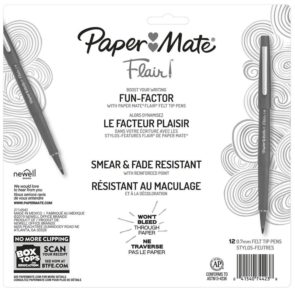 Paper Mate Flair Felt Tip Pen Set, 0.7mm, 12 Count