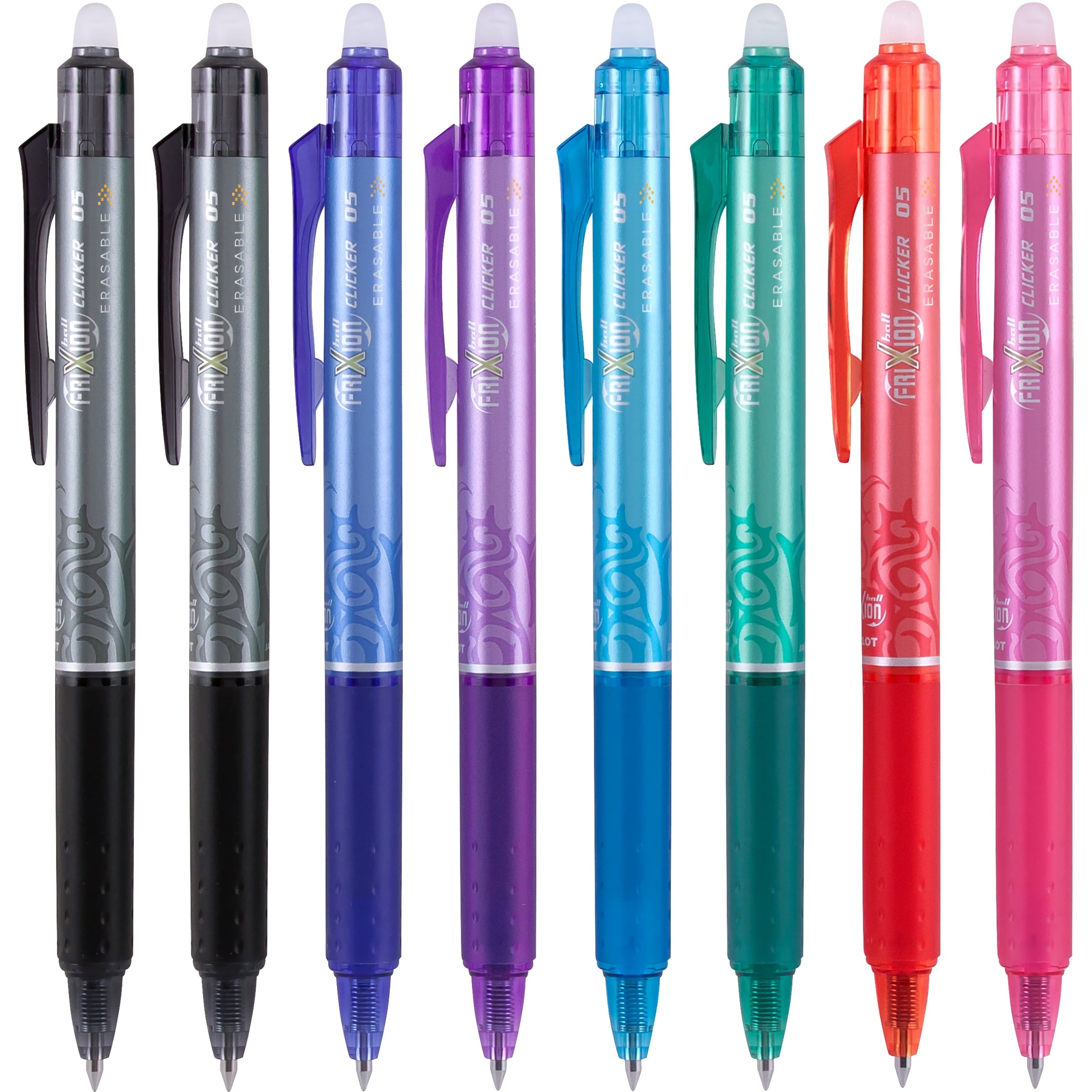 Pilot FriXion Clicker Erasable Gel Ink Pens, Extra Fine Point (0.5 mm), Assorted Ink, 8 Count