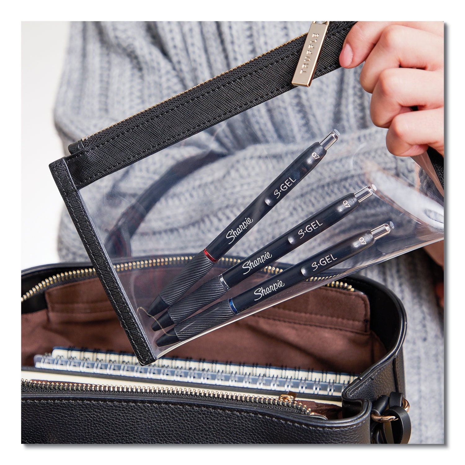 S-Gel High-Performance Gel Pen, Retractable, Fine 0.5 Mm, Blue Ink, Black Barrel, Dozen