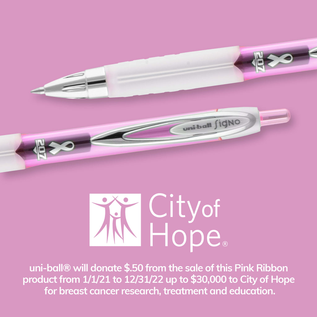 Uniball 207 Pink Ribbon Retractable Gel Pens, Medium Point (0.7mm), Black Ink, 12 Count