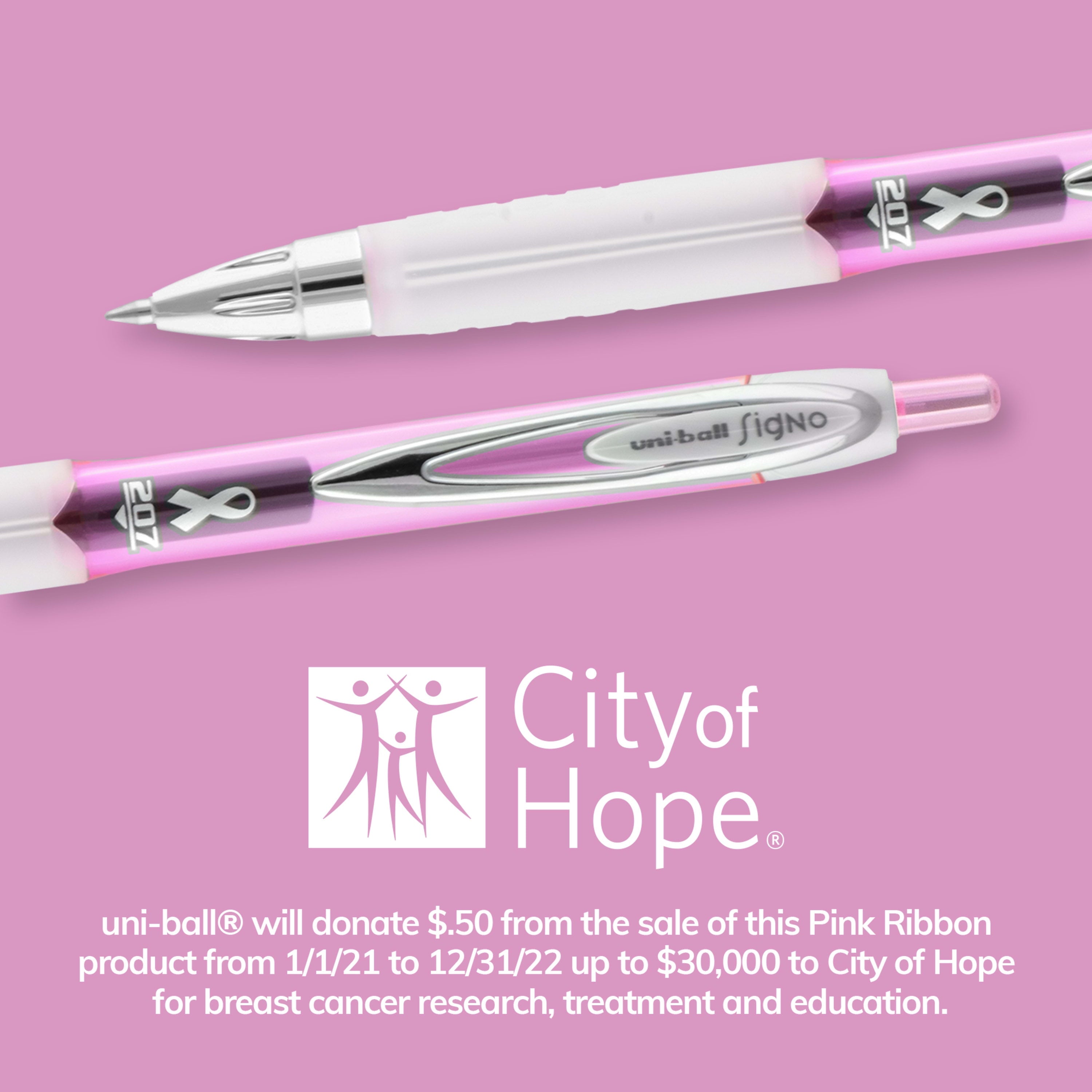 Uniball 207 Pink Ribbon Retractable Gel Pens, Medium Point (0.7mm), Black Ink, 12 Count