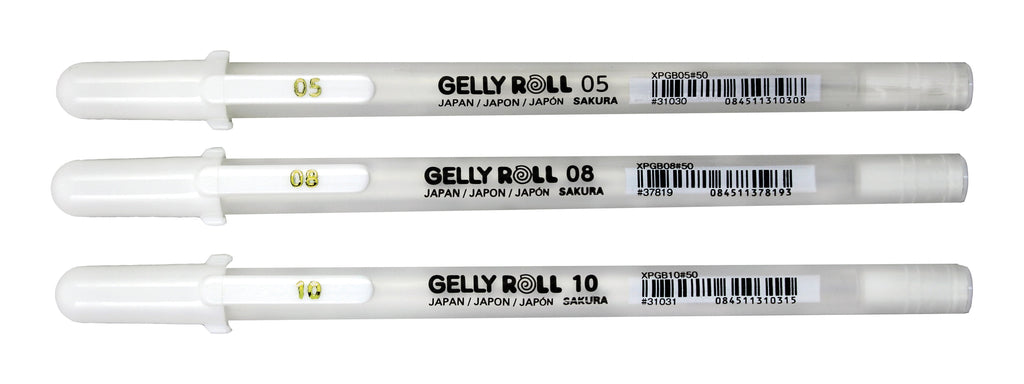 Sakura Gelly Roll White Gel Pens – 3 Count, Fine, Medium & Bold Tips, Opaque Ink