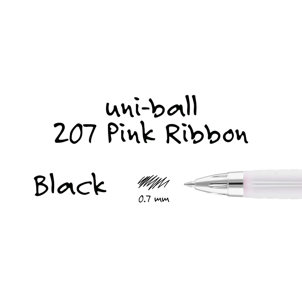 Uniball 207 Pink Ribbon Retractable Gel Pens, Medium Point (0.7mm), Black Ink, 12 Count