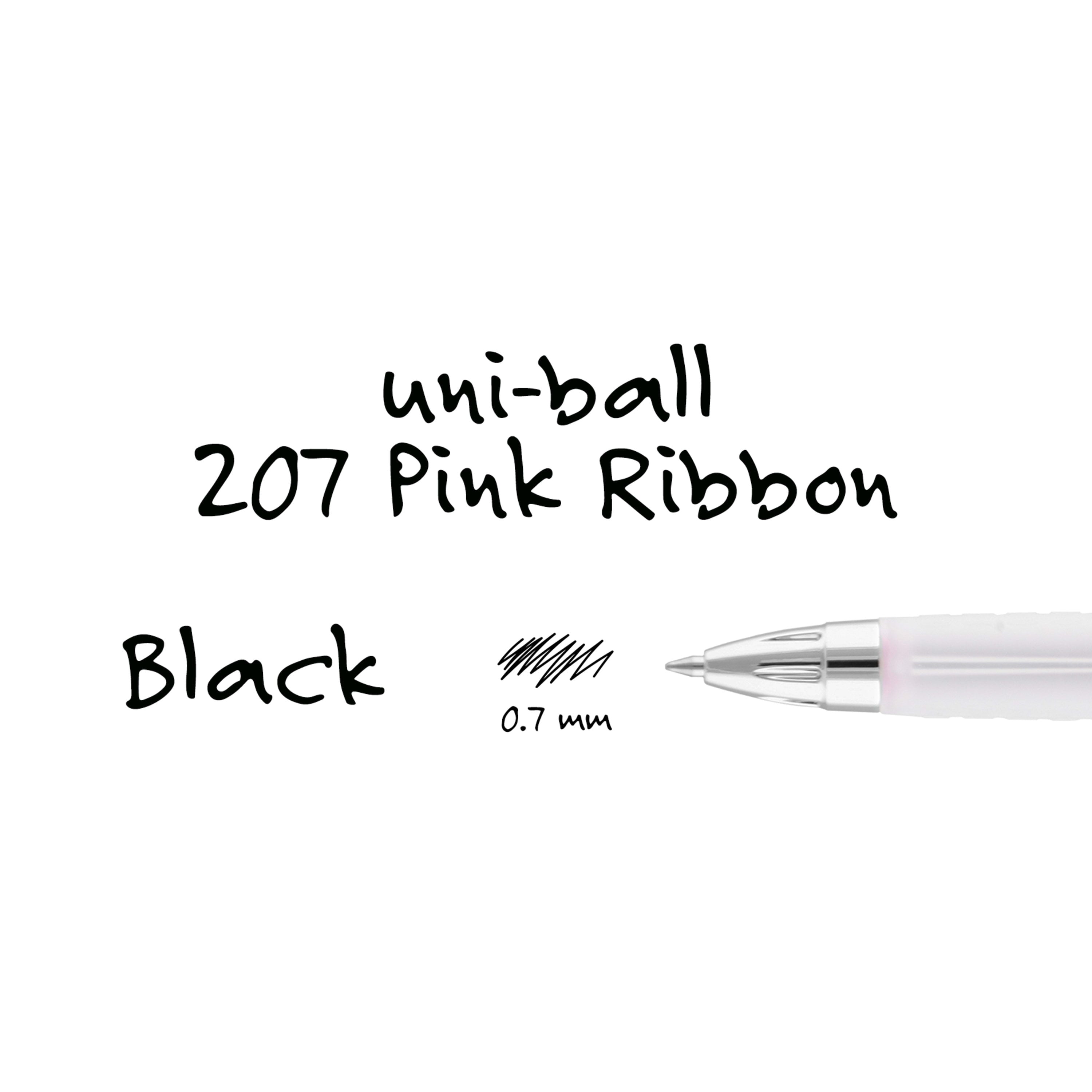 Uniball 207 Pink Ribbon Retractable Gel Pens, Medium Point (0.7mm), Black Ink, 12 Count