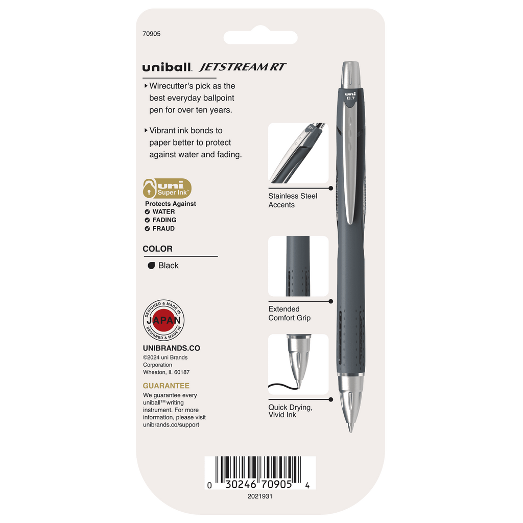 uniball Jetstream Retractable Ballpoint Pens, Fine Point (0.7mm), Black Ink, 4 Count