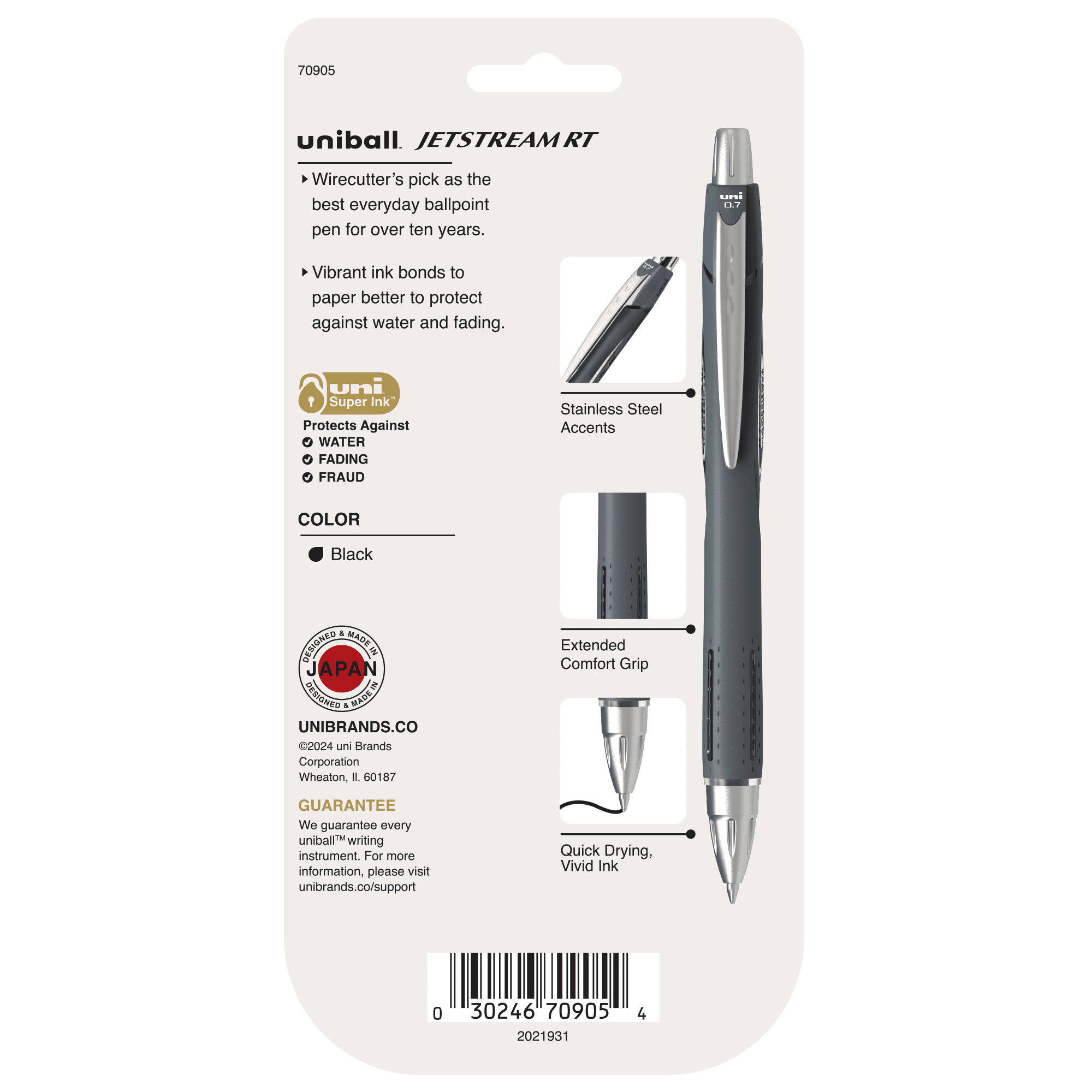 uniball Jetstream Retractable Ballpoint Pens, Fine Point (0.7mm), Black Ink, 4 Count