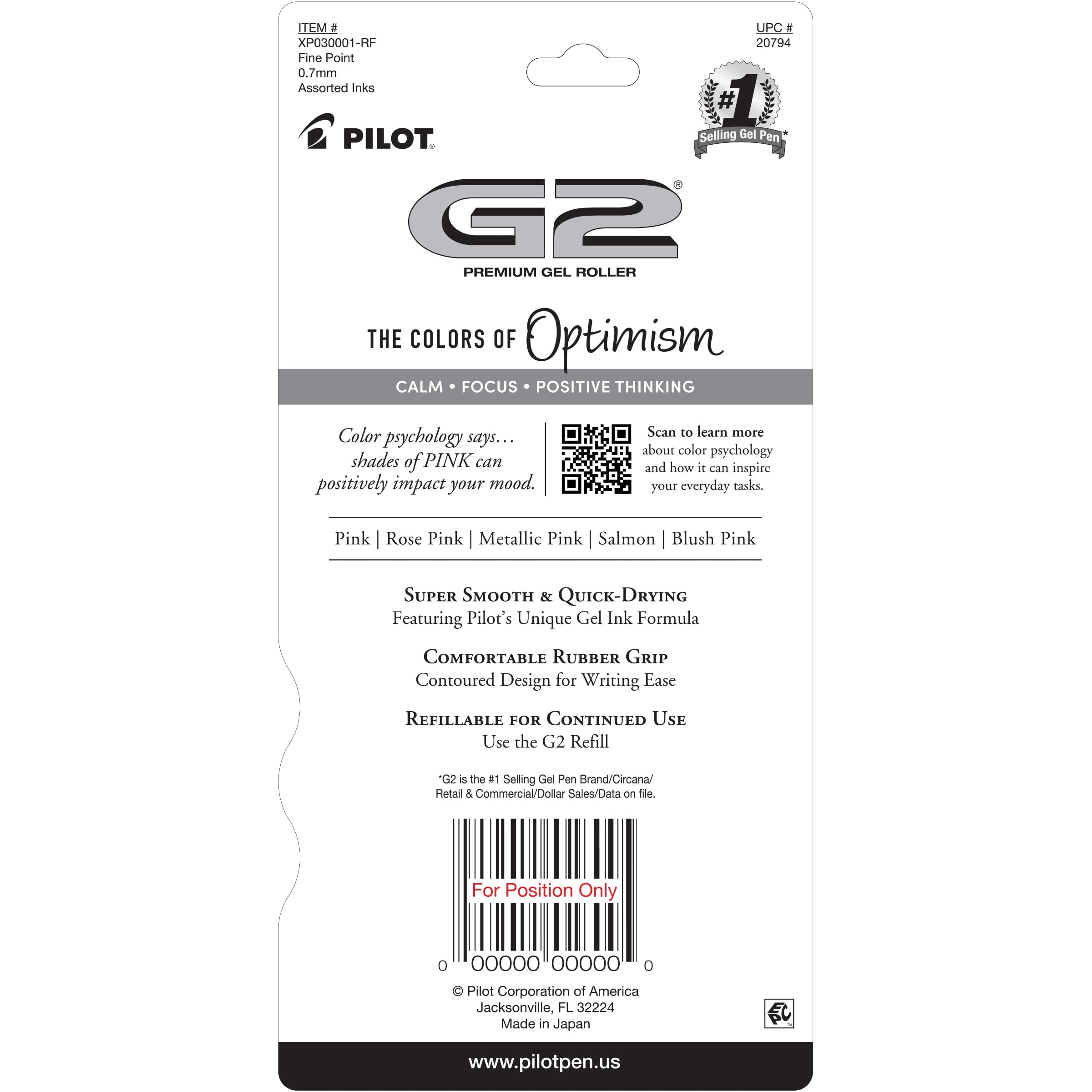 Pilot G2 Pink Premium Retractable Gel Pens, Fine Point, 0.7 mm, Assorted Colors, 5 Count