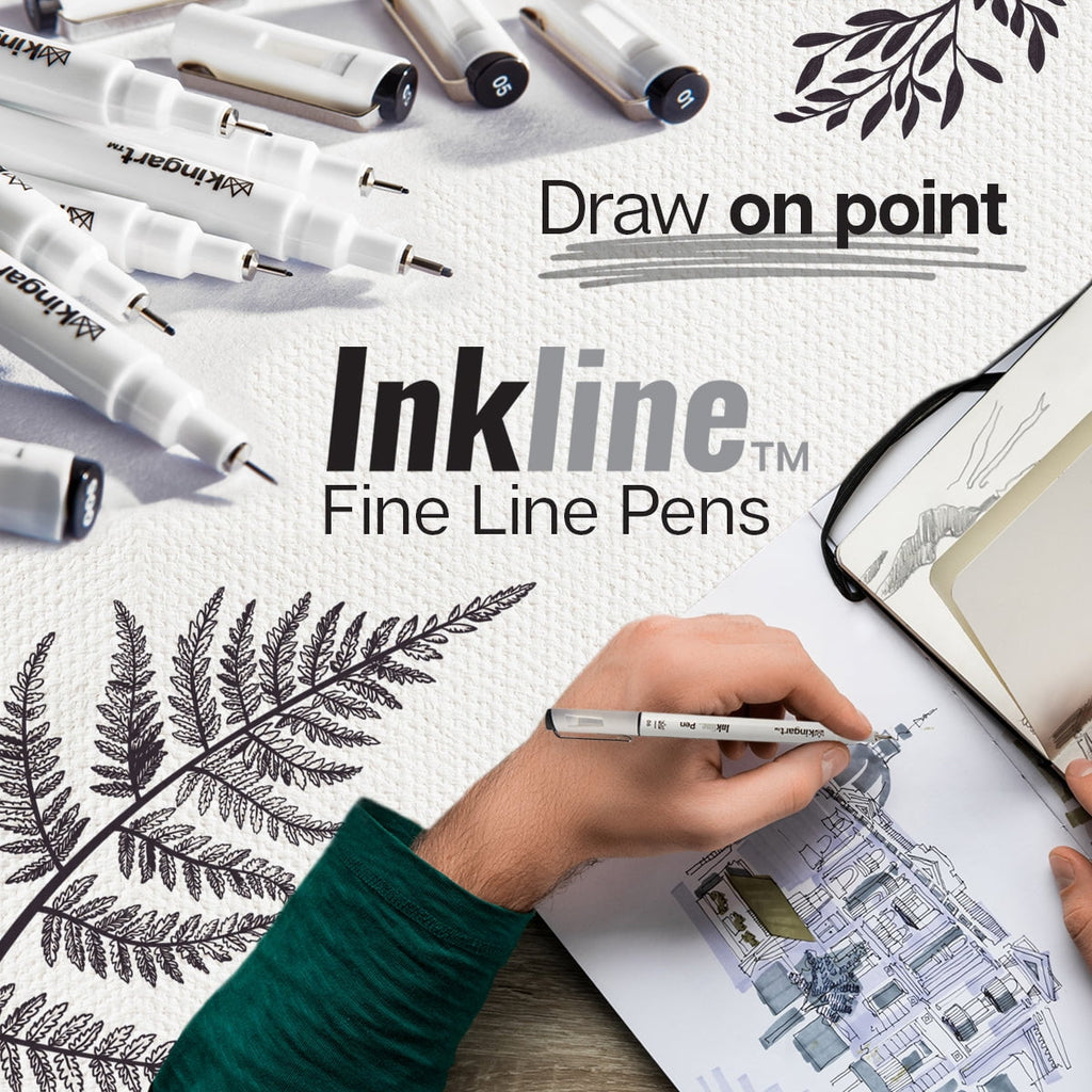 KINGART Inkline Art & Graphic Pens, Fine Line, Archival Black Ink, Assorted Sizes, 10 Count