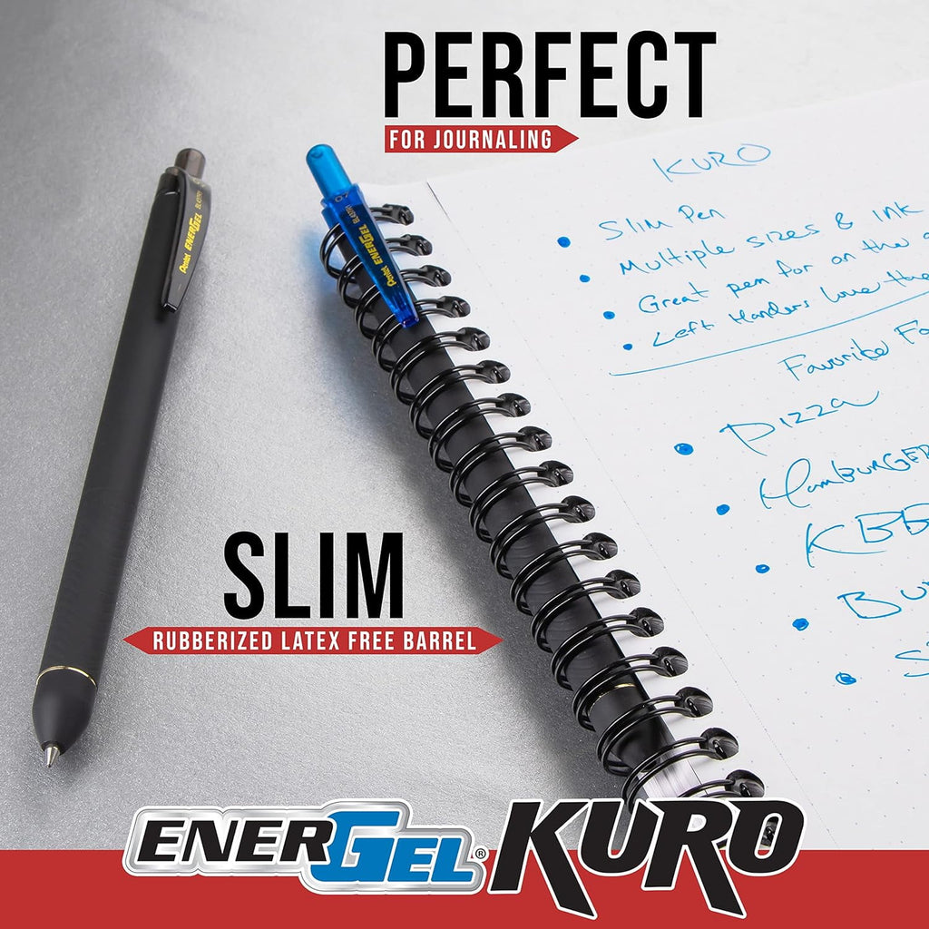 Pentel EnerGel Kuro Gel Pen, Shades of Black, 0.7mmtip, Assorted black ink, 5 pens