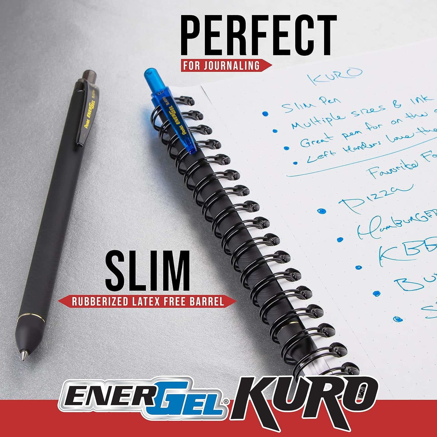 Pentel EnerGel Kuro Gel Pen, Shades of Black, 0.7mmtip, Assorted black ink, 5 pens
