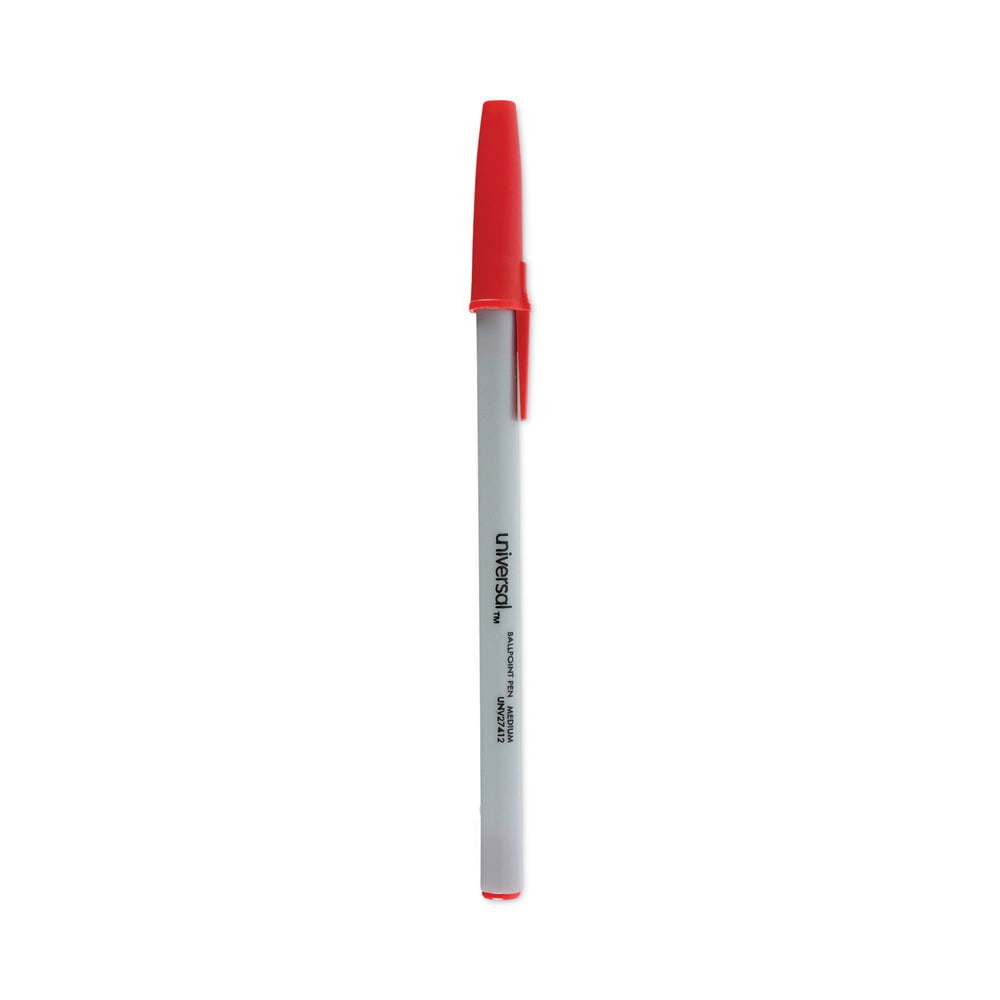 Universal UNV27412 Medium 1 mm Stick Ballpoint Pen - Red Ink, Gray/Red Barrel (1 Dozen)