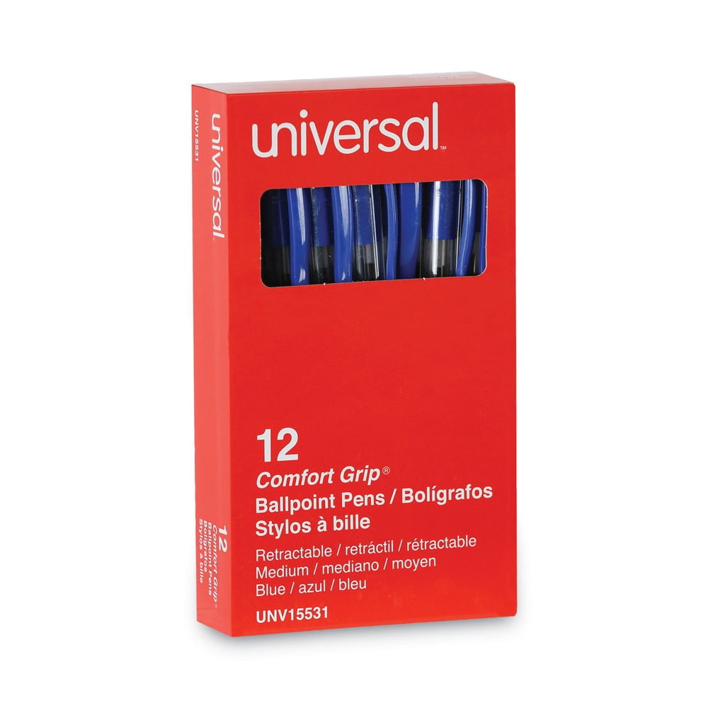Universal UNV15531 1 mm Comfort Grip Retractable Ballpoint Pens - Medium, Blue (1 Dozen)