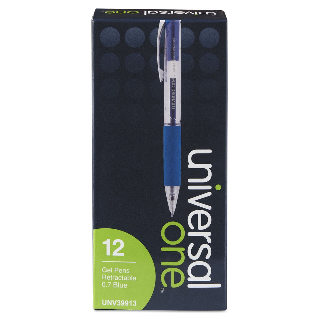 UNIVERSAL Clear Roller Ball Retractable Gel Pen Blue Ink. Medium Dozen 39913