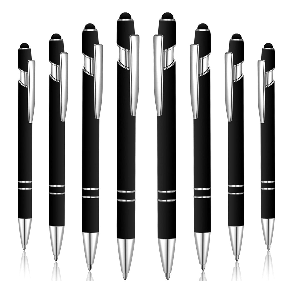FareCo Stylus Ballpoint Pens, 8-Pack, Black, 2-in-1 Retractable Design, Touchscreen Compatible