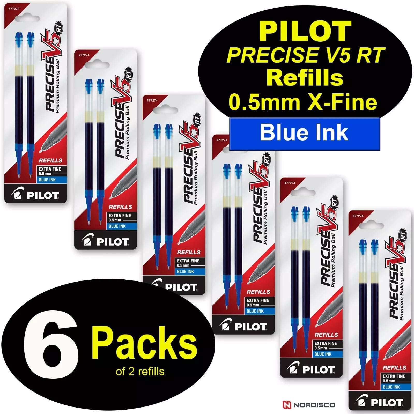 Fyna -Pilot 77274 Precise V5 Rt Refill, 0.5Mm Extra Fine, Blue Ink, 6 Packs Of 2