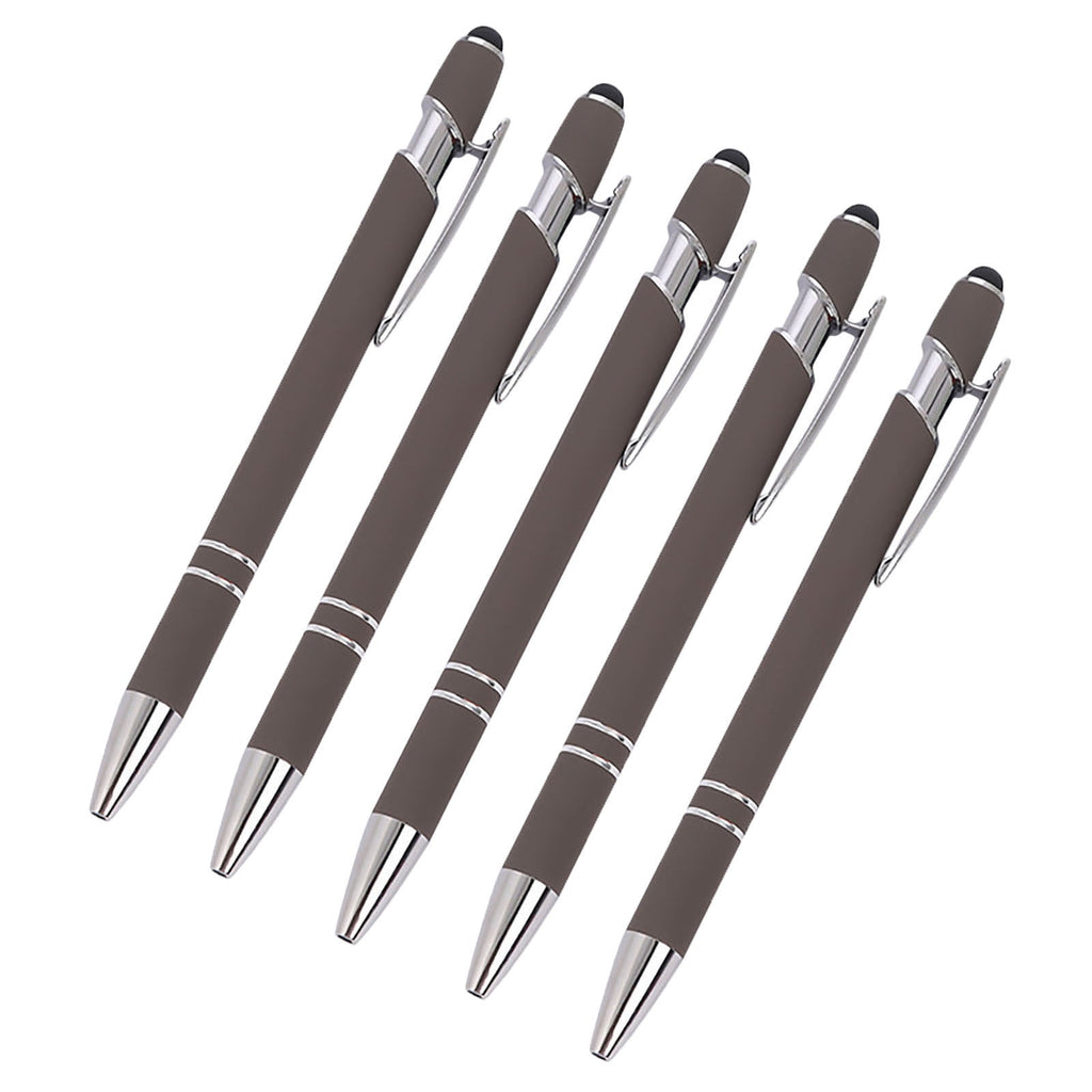 Hiroekza Aluminum Ballpoint Pen with Touchscreen Tip - Metal Body, 1.5g Ink, 5pc Set for Business, Student Writing, and Screen Use Brown