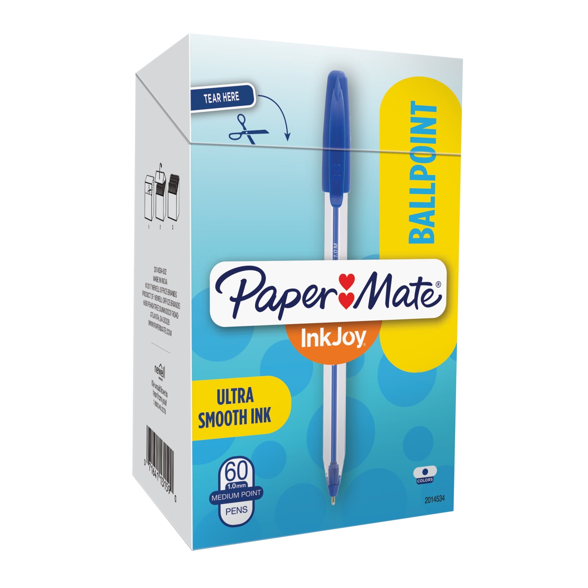 Paper Mate® InkJoy 50ST Stick Ballpoint Pens, Medium Point, 1.0 mm, Clear Barrels, Blue Ink, Box of 60
