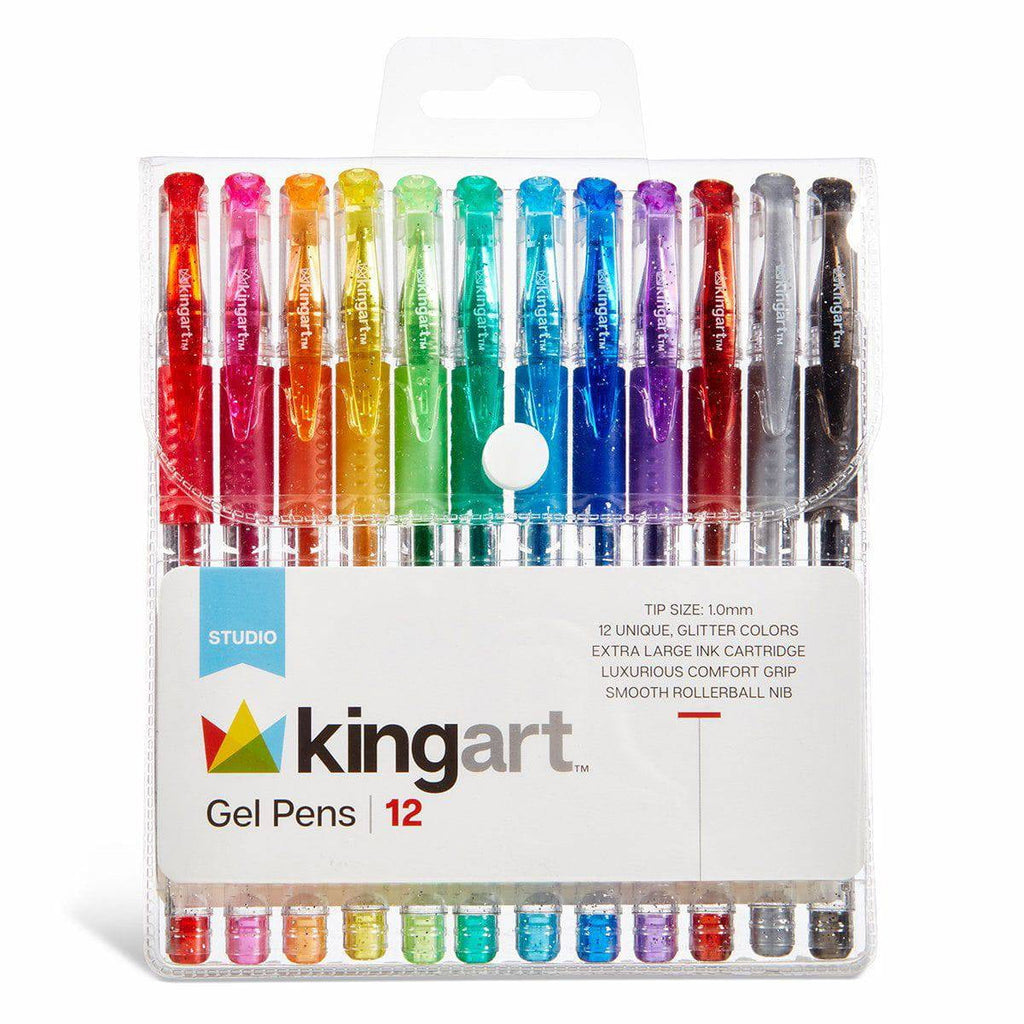 KINGART Glitter Gel Pens, Soft Grip, 2.5 mm, 12 Count