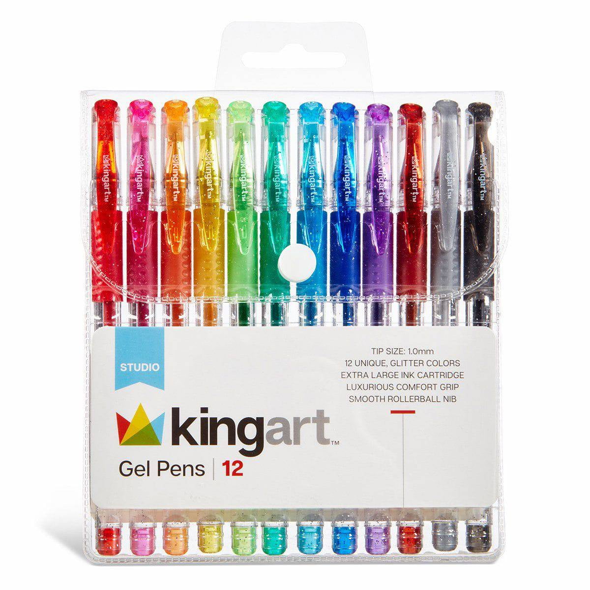 KINGART Glitter Gel Pens, Soft Grip, 2.5 mm, 12 Count