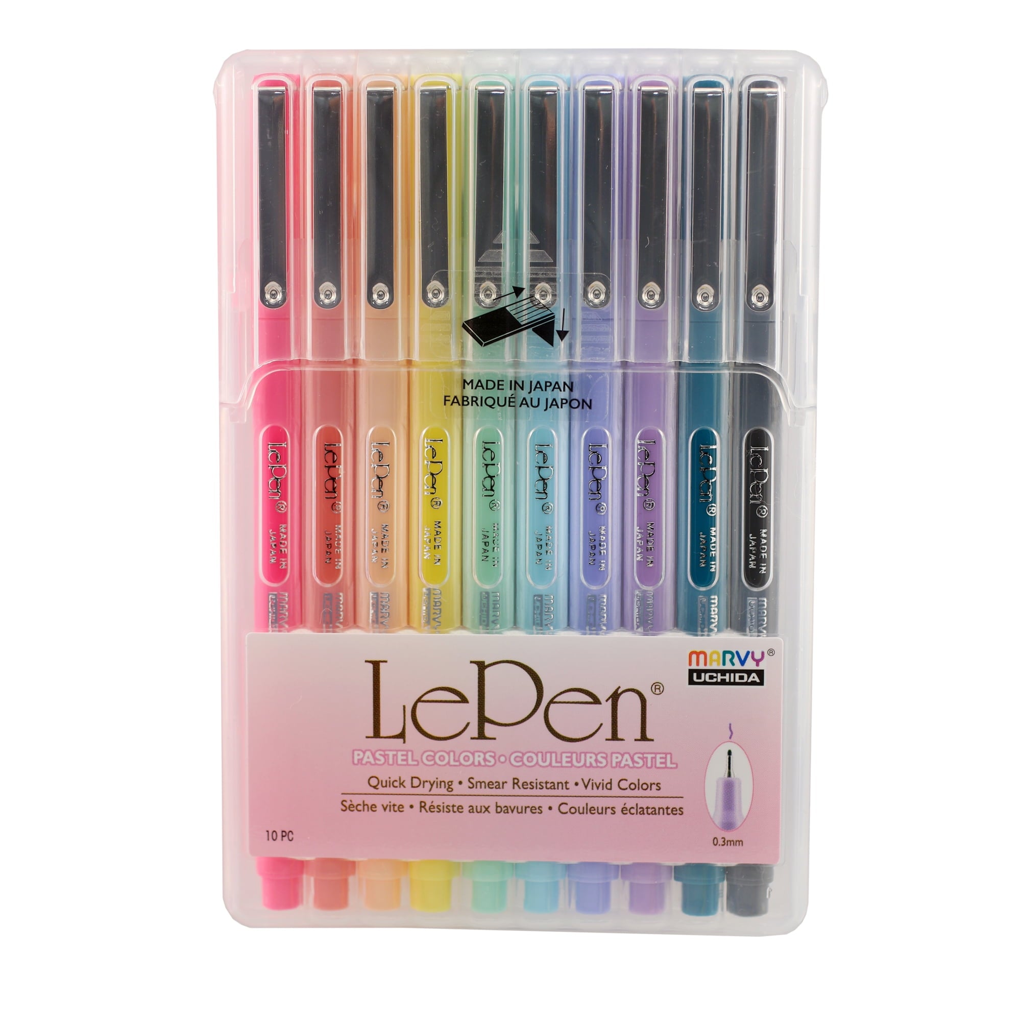 Le Pen Brand Felt Tip Pens, Pastel Color, Medium Point, .3mm tip,10 Count Assorted