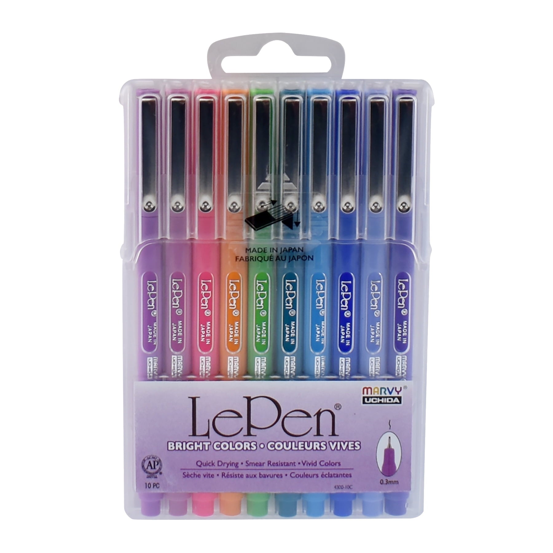 Le Pen Brand Felt Tip Pens, Pastel Color, Medium Point, .3mm tip,10 Count Assorted