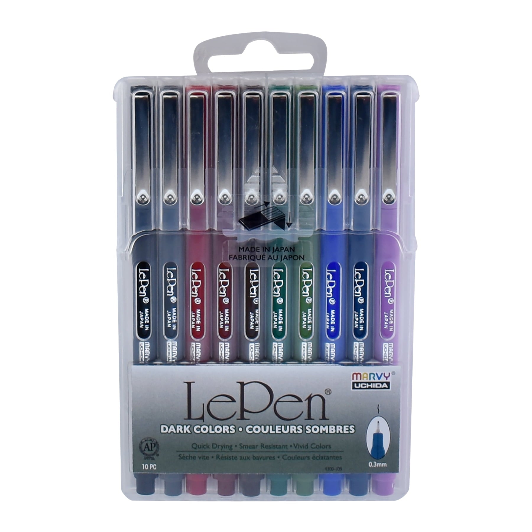 Le Pen Brand Felt Tip Pens, Pastel Color, Medium Point, .3mm tip,10 Count Assorted