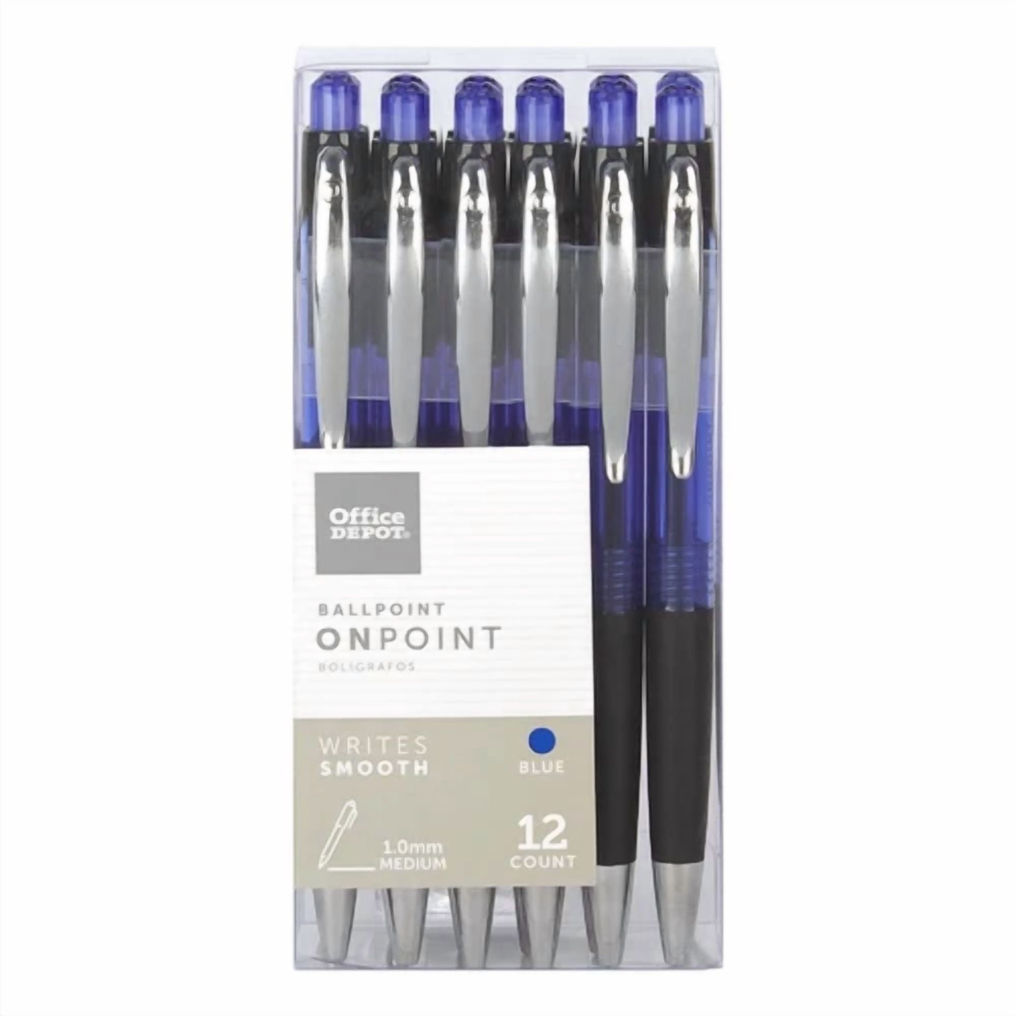 Office Depot Soft-Grip Retractable Ballpoint Pens, Medium Point, 1.0 Mm, Blue